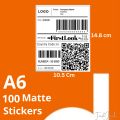 100 Blank Stickers A6 Matte  | For Courier Bag and Flyer Label Printing size 10.5cm x 14.8 cm. 