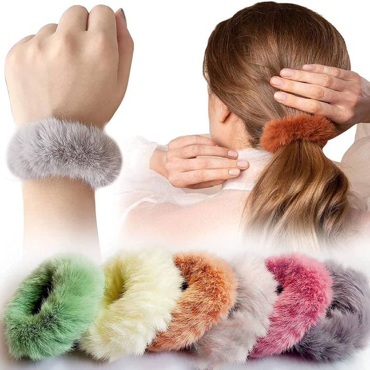 1pc Autumn and Winter seosons Women Girls Sweet Colors Soft Elastic Hair Bands Lady Faux Fur Scrunchies Rubber Bands Female Hair Accessories