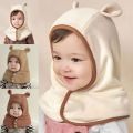 Warm Cute Ears Baby Hat Scarf Set Integrated Windproof Ear Protection Hat Polar Fleece Coldproof Newborn Beanie Caps Gift. 