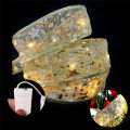 1/2M Double Layer Fairy Lights Strings Christmas Ribbon Bows with LED Christmas Tree Ornaments New Year Home Decor. 