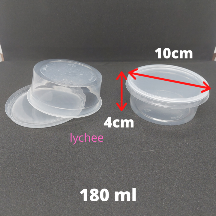 Curry Cups Plastic Container 180ml Disposable Plastic Dessert Cup Container with Lid 100 / 50 / 25 / 10 Pcs CLEAR