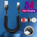 Accessories xiaomi samsung oid phone fast charging cable car e c data 5A Typ line spring retractable fast USB C charging cable for android. 