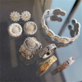 Anillo De Piedras Preciosas De Nido De Abeja De Encaje Vintage Flor De Margarita Chapado En Oro De 18k Piedra Preciosa De Color Circón Lava Pulsera De Metal Pendientes. 