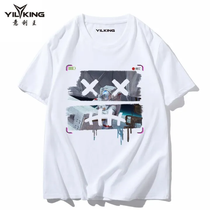 YILKING%20Cotton%20Short%20Sleeve%20T%20T-shirt%20Men's%20Cotton%20Oversized%20Loose-Fitting%20Pattern%20Print%20Trendy%20Brand%20round%20Neck%20Smiley%20Face%20T%20Summer%20T%20Shirt%20-%20Image%204