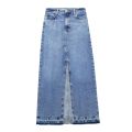 Gotoola 2023 New Women's High Waist Slit Design Denim Skirt Long Skirt Buttons Pockets Ankle Length Denim Skirt. 