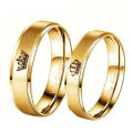 JeeMango Gold Colour King And Queen Lovers Stainless Steel Crown Couple Rings For Girls. 