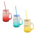 Colored Glass Mason Jar With Straw Handle & Lid Mojito, Mocktail, Cocktail, Milk Shakes Juices Jar 400 ml. 