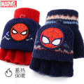 Children's Half Finger Flip Gloves Boys Autumn and Winter Open Finger Pupils' Writing Warm Kids Spider-Man. 