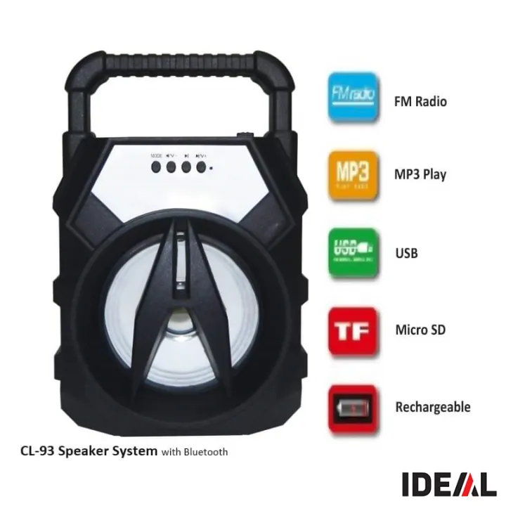 CL-93 Portable Bluetooth Speaker Bluetooth, Pend Drive, Radio & Memory Card Wireless Rechargeable Camping Speaker
