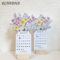 New Year Calendar 2024 Floral Desk Calendar with Wooden Base Monthly Planner for New Year Premium Quality Paper Desktop Decoration Buyers' Favorite. 