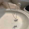 Delicate Crystal Butterfly Double Pendant Necklace. 