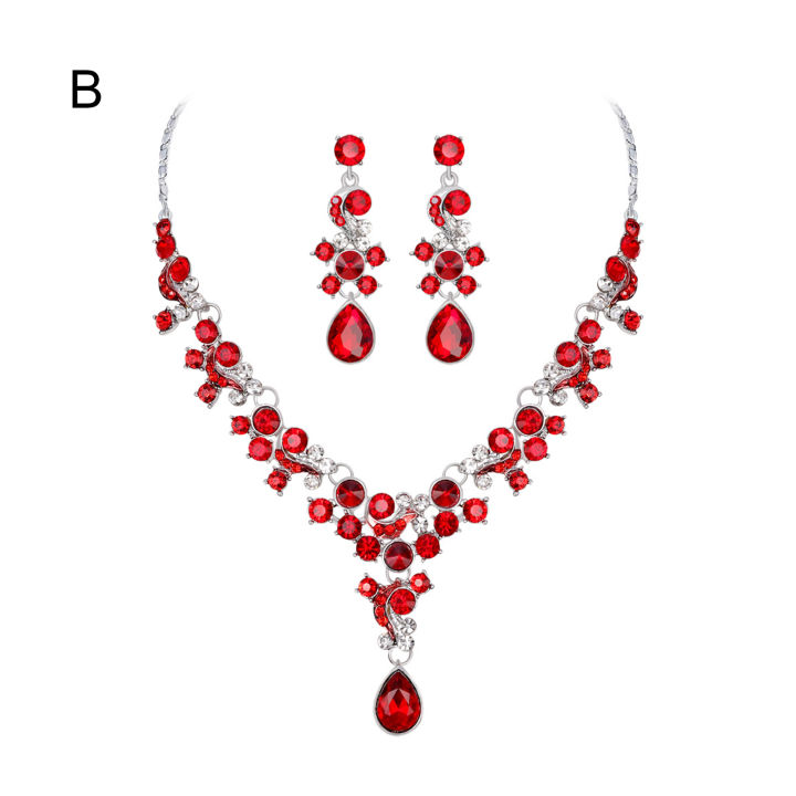 Amamia Women Prom Wedding Bridal Faux Crystal Rhinestone Necklace Earrings Jewelry Set