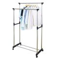 Double Pole Clothes Rack - Silver Double Pole Telescopic Clothes Hanger, Garment Drying Rack with Rolling Wheels stand. 