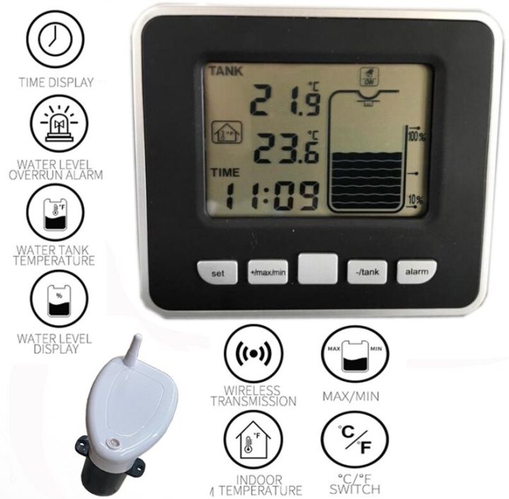 Ultrasonic Water Tank Level Meter Temperature Sensor Low battery Liquid ...