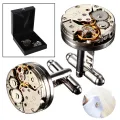 Mechanical Watch Movement Cufflinks for Mens Shirt Cuff Functional Watch Mechanism Cuff Modeling Cufflinks Easy Install Easy to Use. 