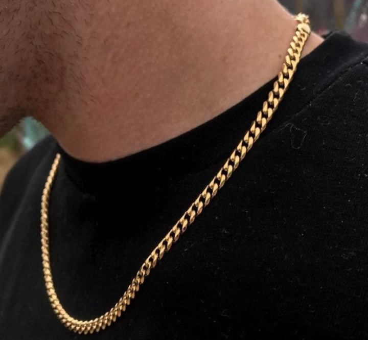 24 inches 5mm Gold Cuban Chain Necklace 18K Gold Necklace Men