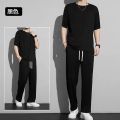 Ice Silk Sports Suit Men's Summer Thin Short-Sleeved T Shirt Quick-Drying Casual Long Pants Wear Half Sleeve Clothes Sets. 