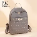LouisWill Women’s Backpack Shoulder Bag Rivet Decoration Design Large Capacity Diamond Grid Backpack Lightweight Laptop Backpack Casual Zipper Packs Waterproof For Girls Teens Women’ Fashion Travel Study. 