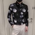 Handsome Fashion Brand Men's Shirt Slim Fit All-Matching Comfortable Cold Breathable Square Collar Printed Shirt Spring and Autumn Summer Korean Style Shirt. 