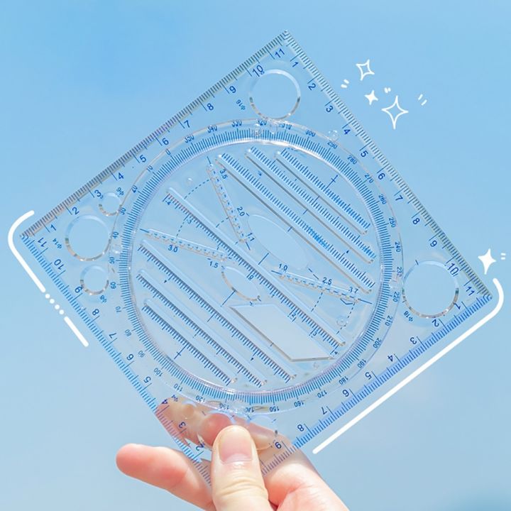 Multifunction Rotatable Drawing Template Art Design Construction Architect Stereo Geometry Circle Drafting Measuring Scale Ruler