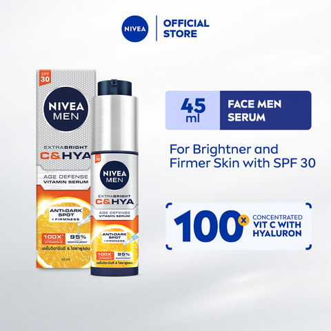 NIVEA MEN Extra Bright C&HYA Vitamin Serum 45ml SPF30 / Vitamin C / Hyaluron / Radiant Even Skin / Brighter Firmer Skin SAB (FROM MALAYSIA)