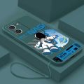 [Free Strap] Xiaomi Redmi 13C 12C Smile Astronaut Square Phone Case Liquid Silicon Soft Casing nasa Cover. 