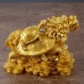 1 Resin Gold/bronze Feng Shui Dragon Turtle Statue Coin Wealth Home Desk Decoration Animal Jewelry. 