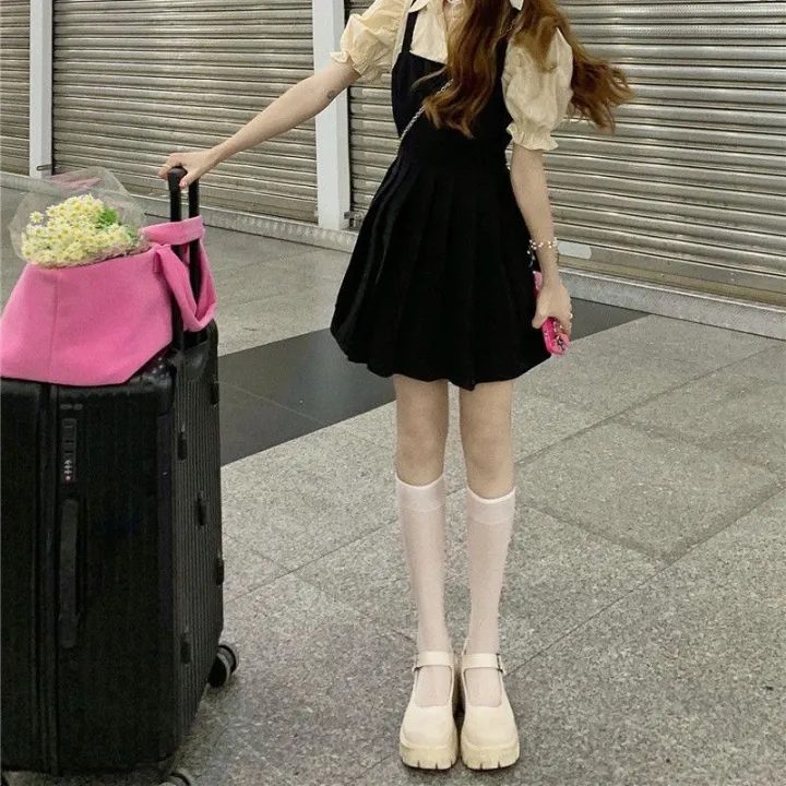 Korean%20College%20Style%20Fake%20Two-Piece%20First%20Love%20Date%20Black%20Dress%20Back%20polo%20Collar%20Dress%20Small%20Sweet%20and%20Spicy%20Summer%20New%20-%20Image%202