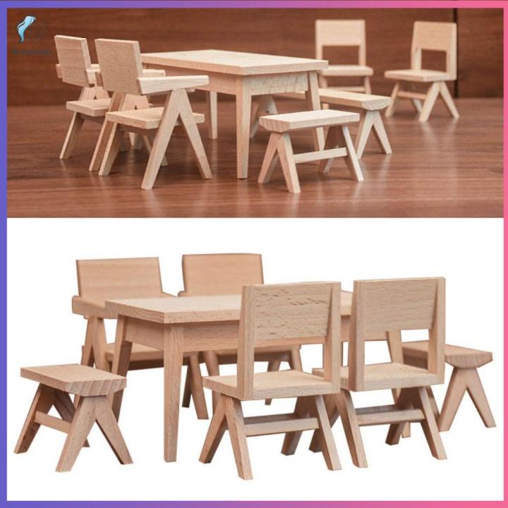 Wood%20Dollhouse%20Table%20Chair%20Doll%20Accessories%201:12%20Scale%20Miniature%20Stool%20Bench%20Gift%20Mini%20Furniture%20Mini%20Dinning%20Table%20Dollhouse%20-%20Image%202