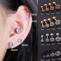 1 pc Medical Stainless steel Crystal Zircon Ear Studs Earrings For Women/Men 4 Prong Tragus Cartilage Piercing Jewelry. 