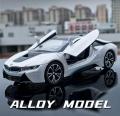 1:24 BMW I8 Supercar Alloy Car Model Diecasts Metal Toy Car Sound And Light Boy Kids Toy Collectibles Gift. 