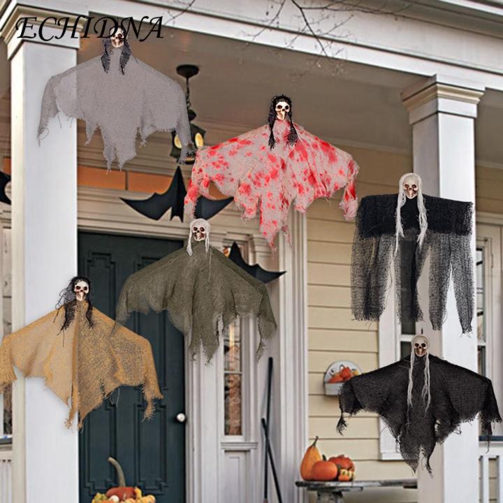 Haunted House Hanging Decor Scary Halloween Hanging Ghost Decoration for Outdoor Patio Porch Realistic Ghost Face with Hanging Rope Flag Perfect for Spooky Arrangements