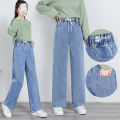 Spring New Wide-Leg Jeans for Junior and Senior High School Girls 12 Years Old 18 Korean Style Loose All-Match High Waist Straight Pants. 