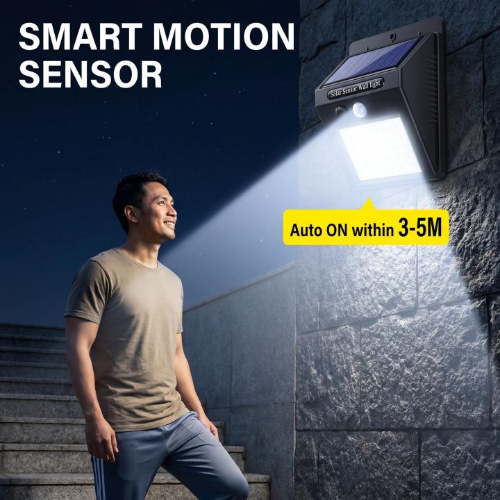 30%20LED%20Solar%20Wall%20Light%20Motion%20Sensor%20%7C%20Outdoor%20Security%20Light%20IP65%20Waterproof%20%7C%20Garden%20Yard%20Driveway%20Entrance%20Lamp%20%7C%20Wall%20Mounted%20No%20Wiring%20%7C%209.6x12.4x4.8cm%20-%20Image%203