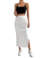 Women's Solid Split Thigh Skirt Casual Summer Dress with Ruched Sides and Elastic Waistband. 