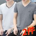 Cotton Short SleeveTMen's T-shirtVCollar Ice Silk Ice Feeling Clothes Fashion Trend2023Summer T-shirt Men's Elbow-Sleeved Top. 