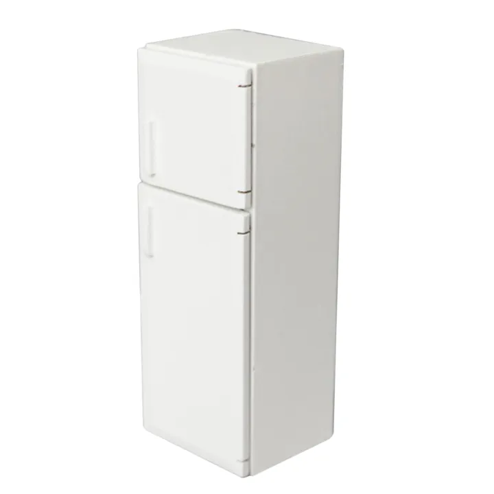 1/12%20Miniature%20Wooden%20Double%20Door%20Refrigerator%20Simulation%20Fridge%20Model%20for%20Doll%20House%20Decoration%20Silver%20-%20Image%202