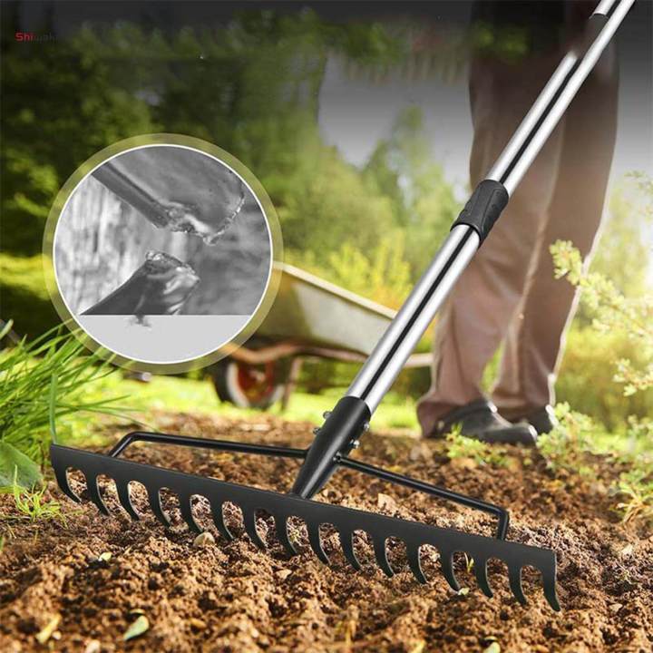 Lawns Rake Adjustable Handle Shrub Picking Leaves Heavy Duty Gardening ...