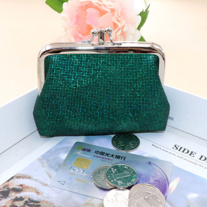 Vintage Double Layer PU Bright Grid Short Wallet Women's Small Coin Purse Creative Card Pack Student Mini Money Bag