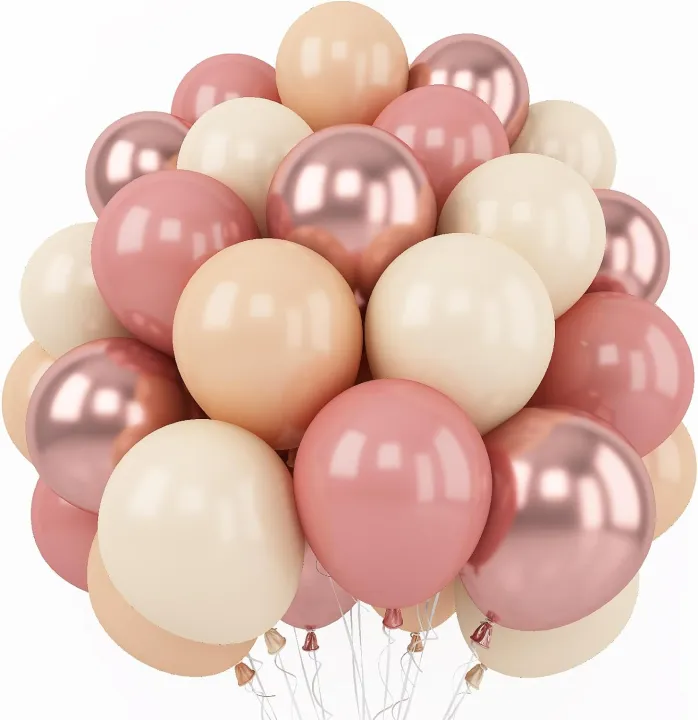 Latex Balloons, Boho Retro Pink Theme, 62 Pieces