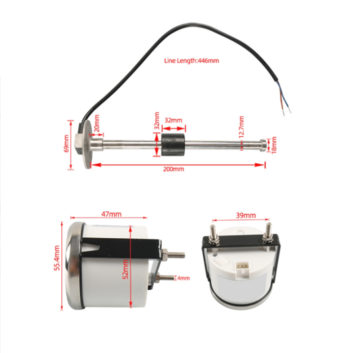 52MM%20Fuel%20Gauge%20With%20Fuel%20Level%20Sensor%20Black%20&%20Silver%20316%20Stainless%20Steel%20+%20ABS%20200MM%200-190Ohm%20Oil%20Tank%20Level%20Indicator%20Meter%20For%20Boat%20-%20Image%207