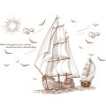 Brown Ships sailing in deep sea classic wall decoration Sticker  room wallpaper bedroom nursery window decor wall stickers  wedding decoration birthday decoration kids room decoration Wall Stickers. 