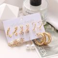 6Pairs/Set Elegant Women Circle Earrings Gold Alloy Pearl Earing Female. 