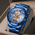 Hollow Non-Mechanical Waterproof Watch Foreign Explosions Mechanical Watch Blue Men'S Watch. 