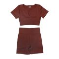 【Brown set XL】 11 Colors Yoga Set Clothes Women Sportwear Short Crop Top High Waist Gym Shorts Sport Outfit For Woman. 