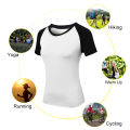 Women Workout T-shirt Raglan Short Sleeves Splicing O Neck Quick Dry Running Performance Exercise Gym Baselayer Sport Shirts Casual Tops. 