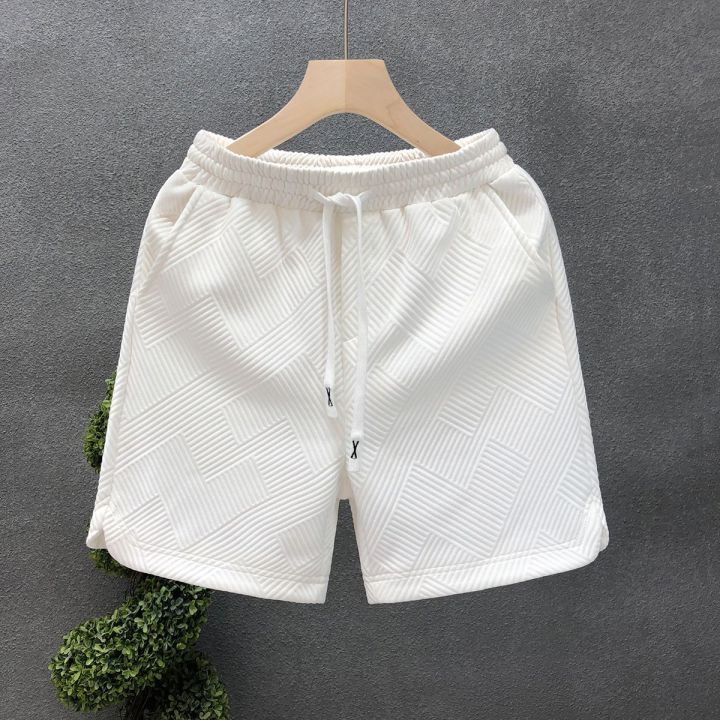 Design%20Diamond%20Pattern%20White%20Shorts%20Men's%20Fashion%20Brand%20Handsome%20Fifth%20Pants%20Men's%20Summer%20Hot%20Outdoor%20Wear%20Half-Piece%20Pants%20-%20Image%202