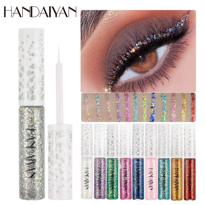 HANDAIYAN Glitter Eyeliner Colorful Diamond Shining Sequins Party Makeup Liquid Eye Liner Waterproof Blue Silver New