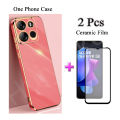 2 IN 1 Tecno Pop 7 Pro BF7 Phone Case Straight Edge Electroplated Protective Case with Curved Ceramic Screen Protector. 