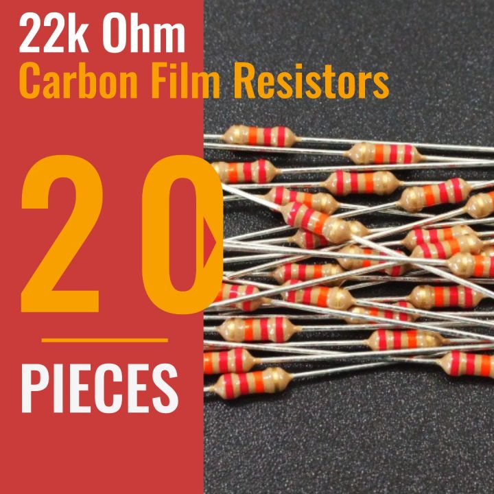 20 PCS | Resistors 1/4W 22k Ohm Resistance Axial Lead 4 Bands Carbon Film Resistor for DIY Electronic Circuits Projects / Repairing